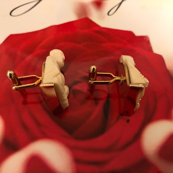 Vintage MCM Swank Buddha Carved Cufflinks - Picture 5 of 5